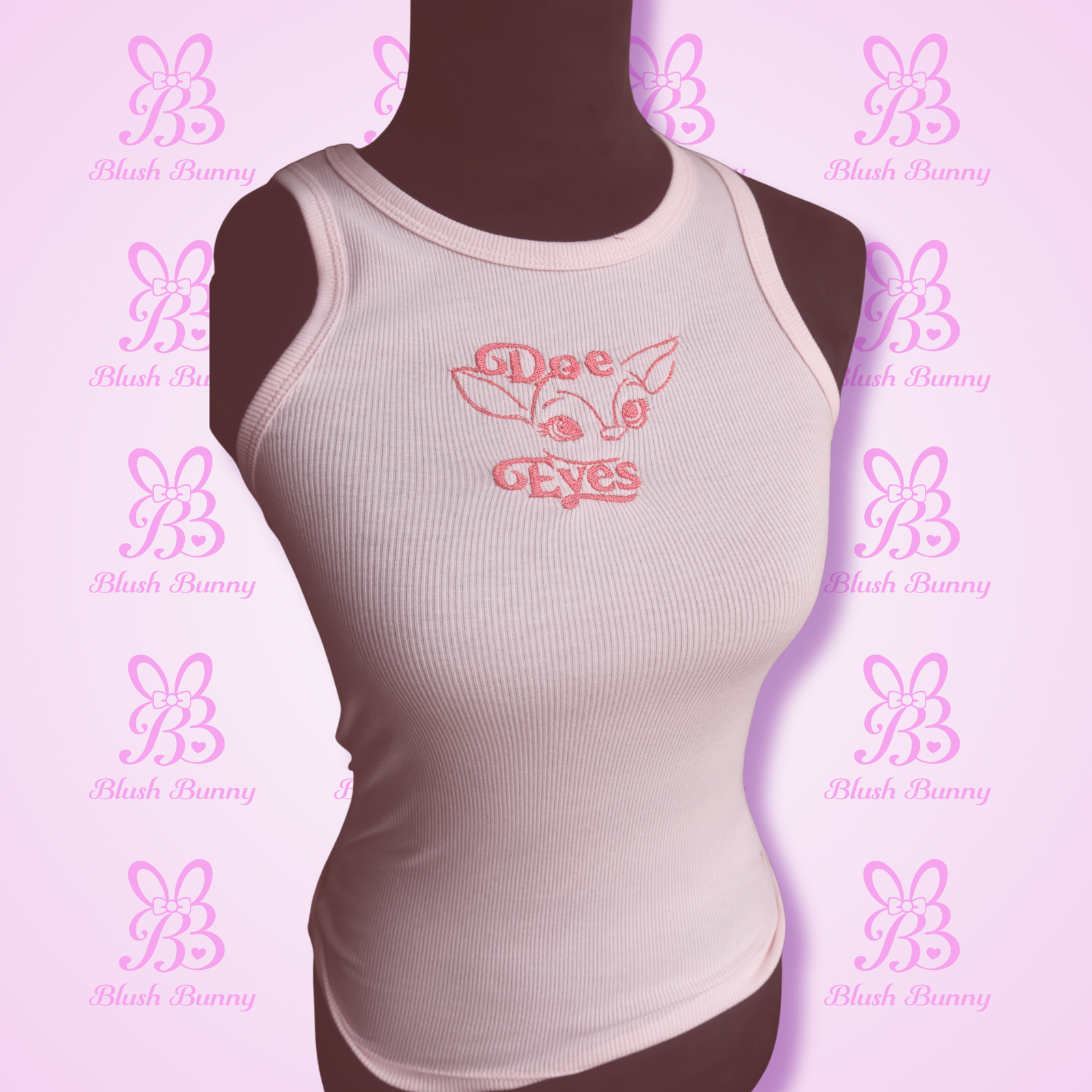 Pink ‘Doe Eyes’ Embroidered Tank - Image 2