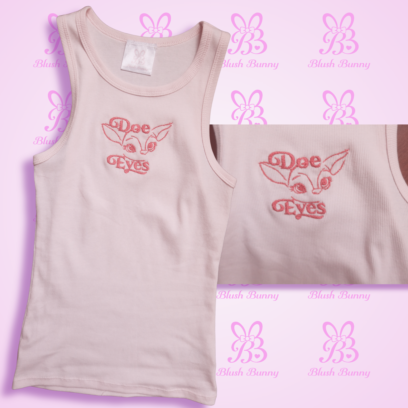 Pink ‘Doe Eyes’ Embroidered Tank