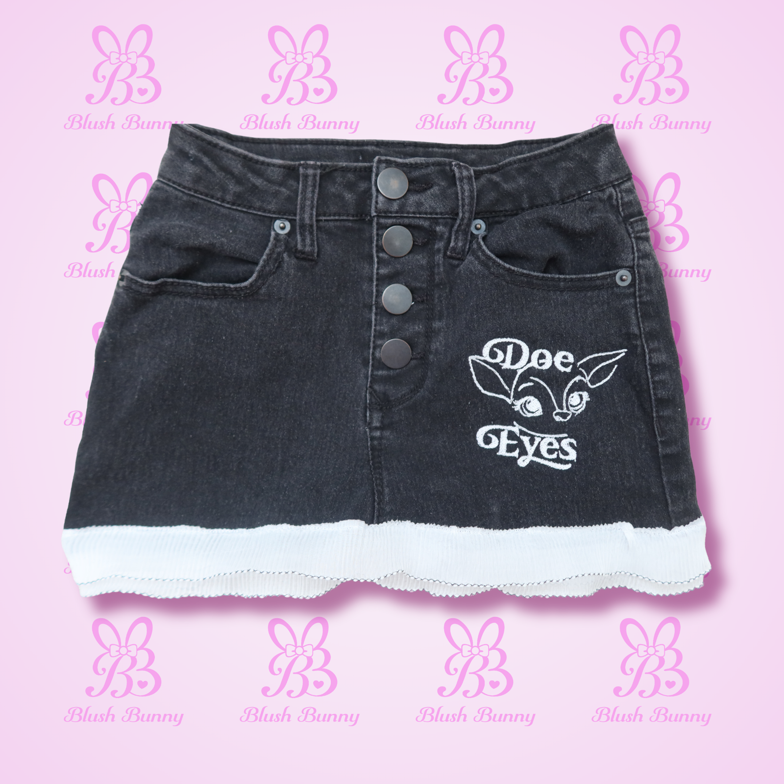 ‘Doe Eyes’ embroidered denim micro skirt