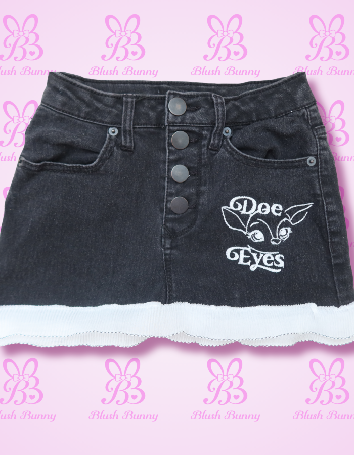 ‘Doe Eyes’ embroidered denim micro skirt